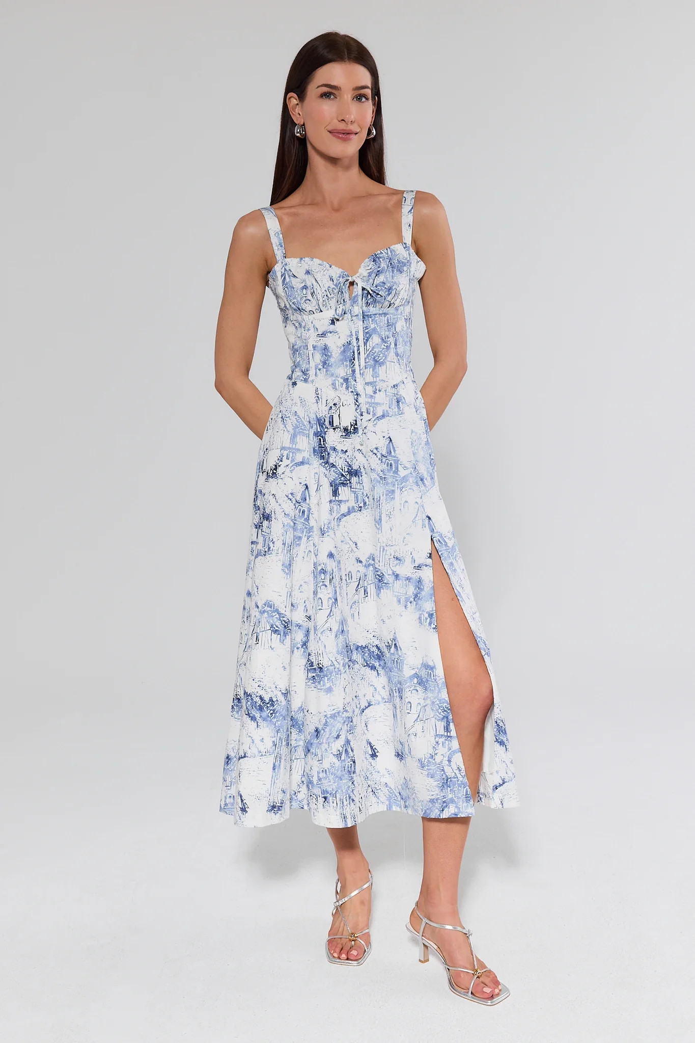 Florence Blue Printed Midi Dress | Avara