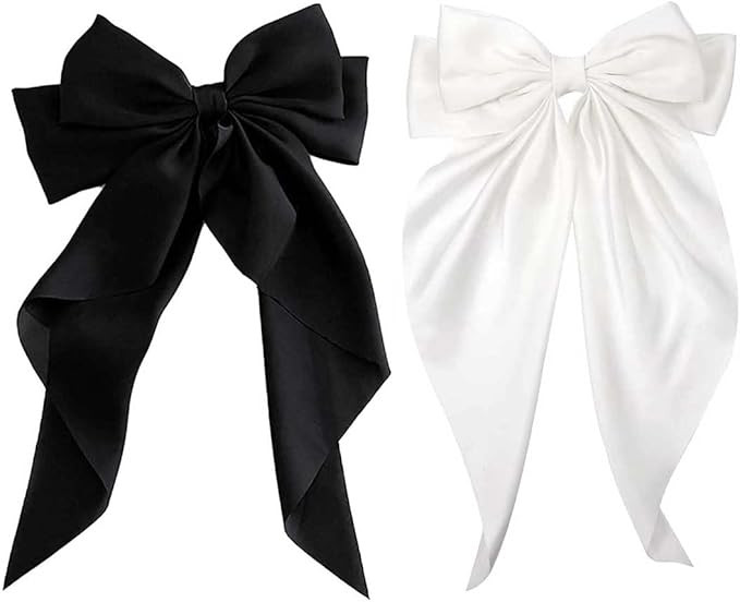 Big Bow Hair Clips 2pcs, Long Tail French hair Bows for Women Girl, Satin Silky Bow Hair Barrette... | Amazon (CA)