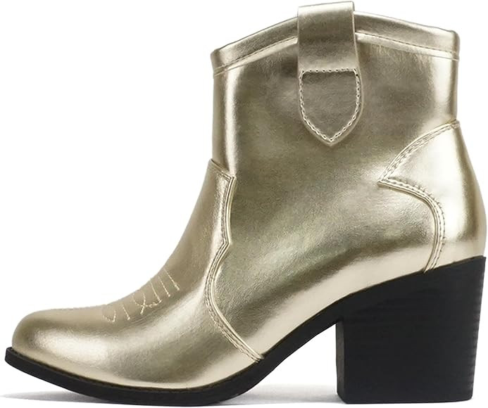 Soda “TELLER” ~ Women Western Stitched Pointed Toe Low Block Heel Ankle Boot | Amazon (US)