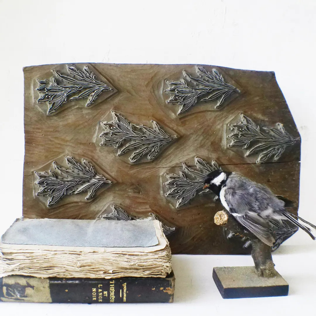 Antique French Floral Printing Block: Wood & Metal Textile Stamp, "bon Moule" Mark - Etsy | Etsy (US)