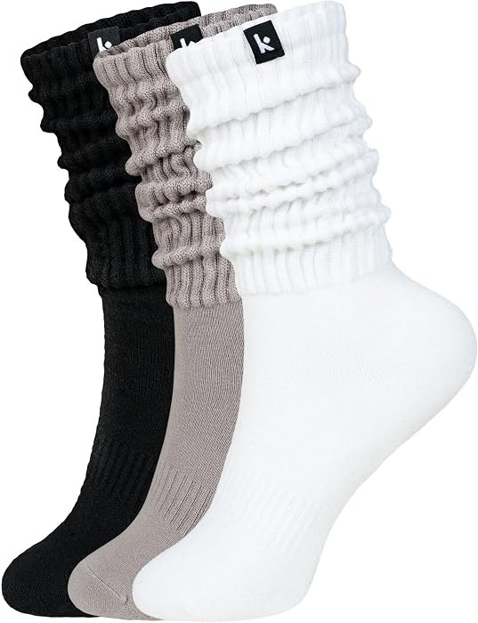 Kamo Fitness Scrunch Boot Socks for Women, Long Cozy Slouch Crew, 3 Pairs | Amazon (US)