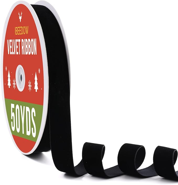 Black Velvet Ribbon 1" x 50Yards for Christmas Tree Single Face Vintage Velvet Ribbon for Christm... | Amazon (US)