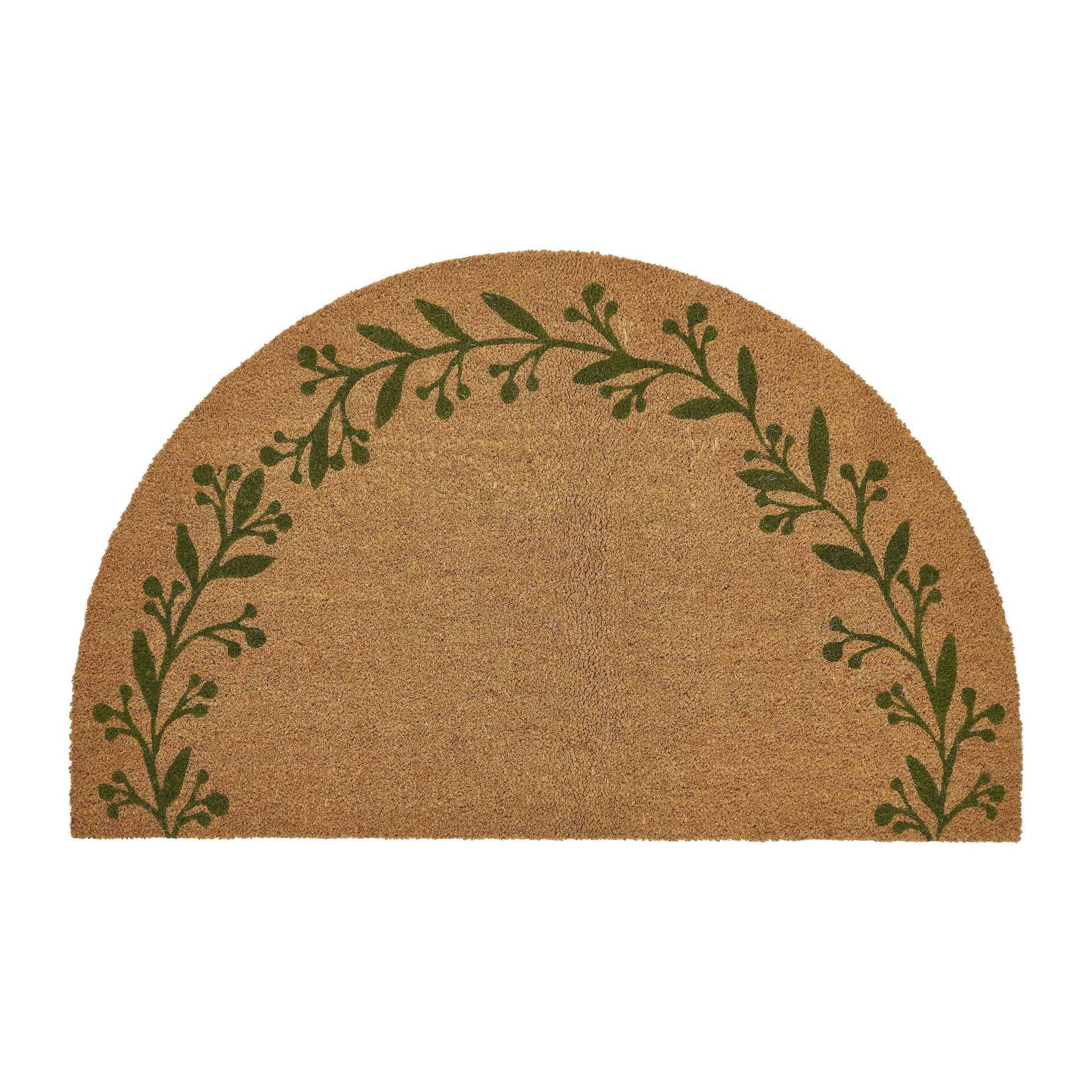 My Texas House Green/Natural Berry Leaf Vine Half Circle Outdoor Coir Doormat, 18" x 30" | Walmart (US)