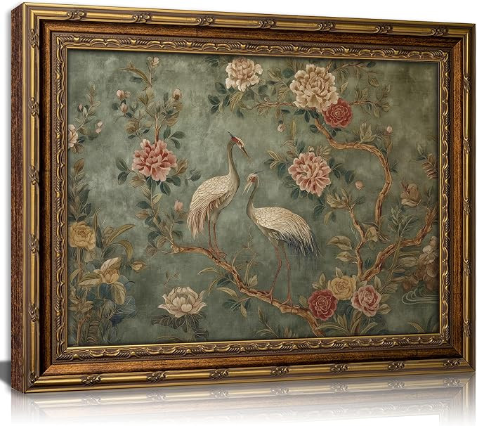Vintage Gold Framed Heron Canvas Wall Art Nursery Animals Painting Picture Wall Decor Floral Bota... | Amazon (US)