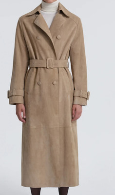 Womens Beige Pure Suede leather Trench coat Overcoat Custom Size XS S M L XL 2XL | eBay UK