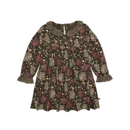 Modern Moments By Gerber Toddler Girl Dress with Neck Ruffle and Embroidery, Sizes 12 Months - 5T | Walmart (US)