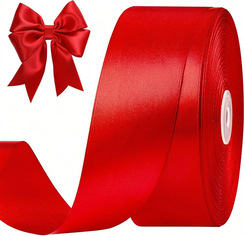 1-1/2 Inches 50 Yards Red Satin Ribbon, Solid Fabric Ribbon Roll for Flower Bouquets, Gift Wrappi... | Amazon (US)