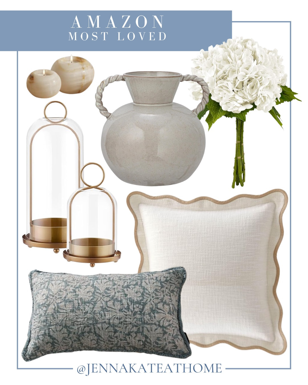 Amazon most loved home decor includes throw pillows, faux hydrangeas, vase, candle hurricanes, and votive candle holders.

Home decor, looks for less, coastal home, neutral decor

#LTKHome #LTKSeasonal #LTKvlog