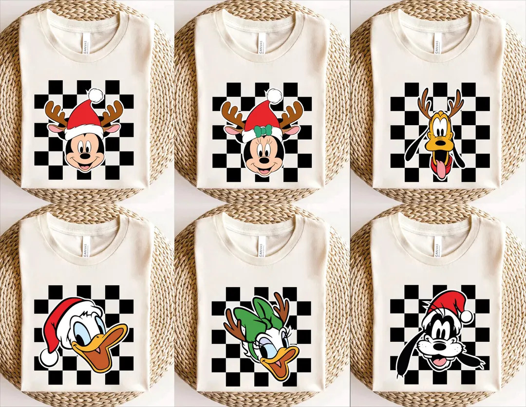 Custom Disney Christmas Shirt, Disney Christmas Tee, Disney Family Matching Shirt, Checkered Mick... | Etsy (US)