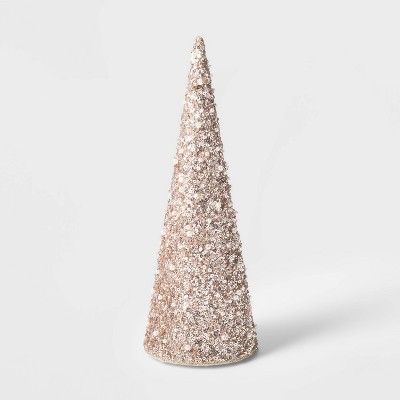 Small Sequin Tree Cone with Beads Decorative Figurine Champagne - Wondershop&#8482; | Target