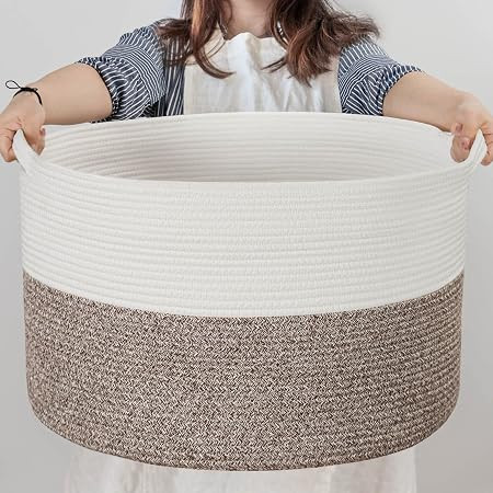 INDRESSME XXXLarge Cotton Rope Basket 21.7" x 21.7" x 13.8" Woven Baby Laundry Blanket Basket Toy... | Amazon (US)