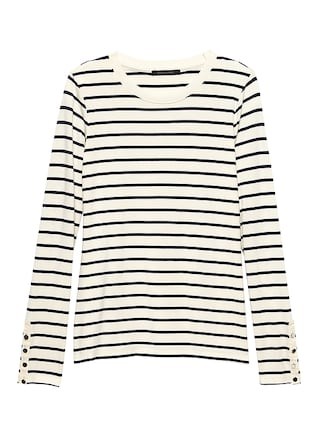 Soft Stretch Fitted Button-Sleeve T-Shirt | Banana Republic US