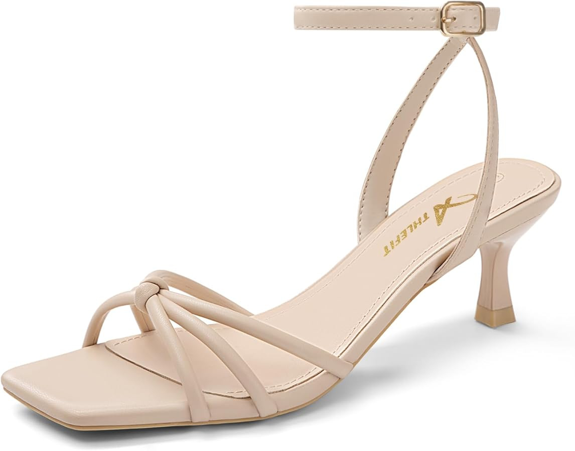 Athlefit Women's Kitten Heels Square Open Toe Strappy Low Heels Ankle Strap Summer Party Dress He... | Amazon (US)