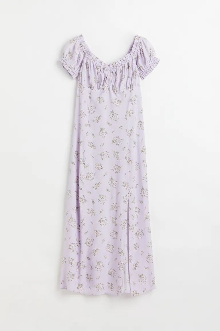 Fitted, calf-length, off-the-shoulder dress in woven fabric with a printed floral pattern. Sweeth... | H&M (US + CA)