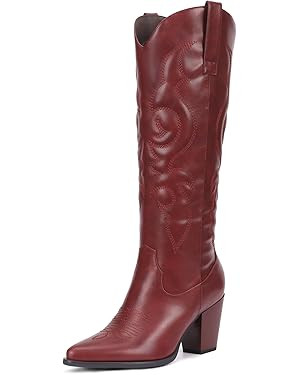 Pasuot Suede Cowboy Boots for Women - Western Knee High Cowgirl Boots with Side Zipper, Retro Poi... | Amazon (US)
