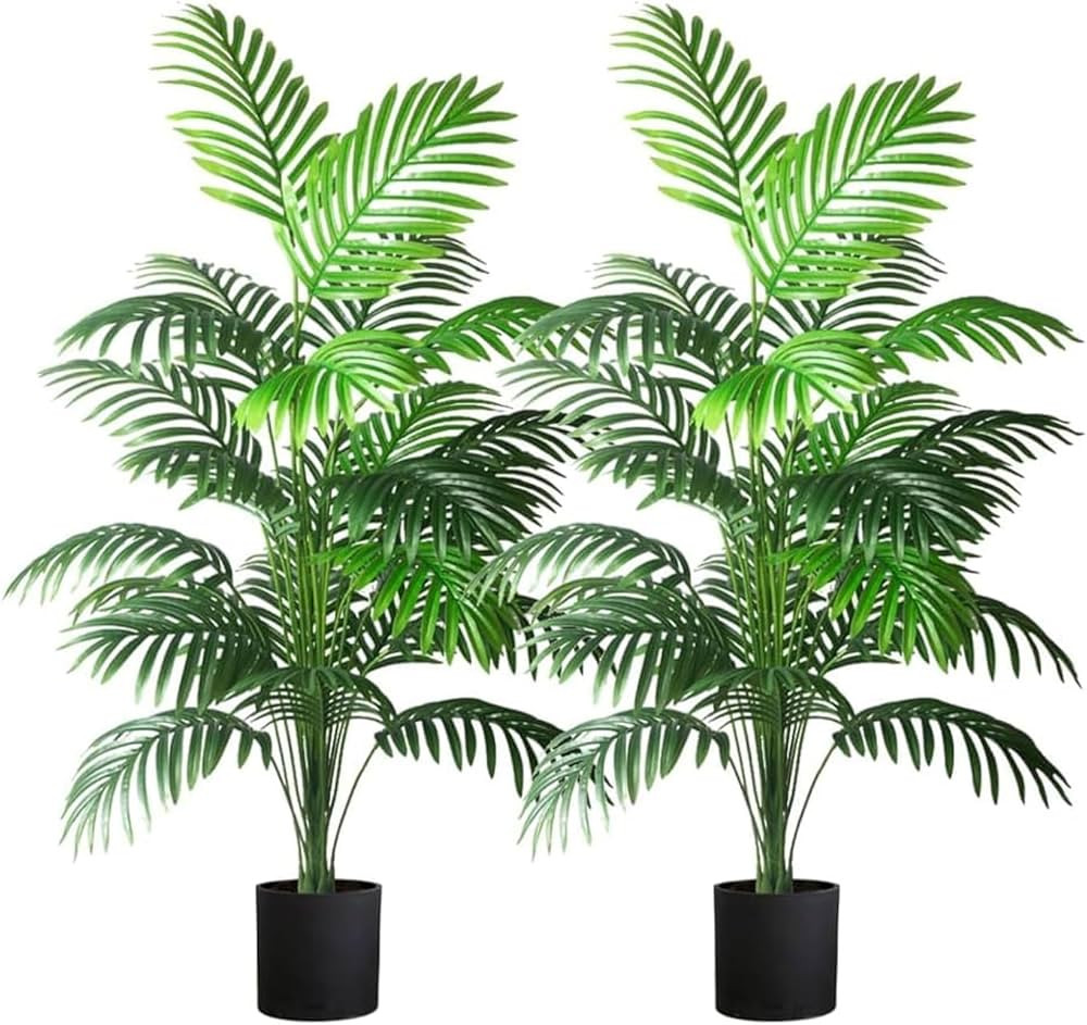 4ft 2pcs Large Artificial Plants Fake Palm Tree Tropical Palm Leaves Faux Palm Plants Tall Tree I... | Amazon (US)