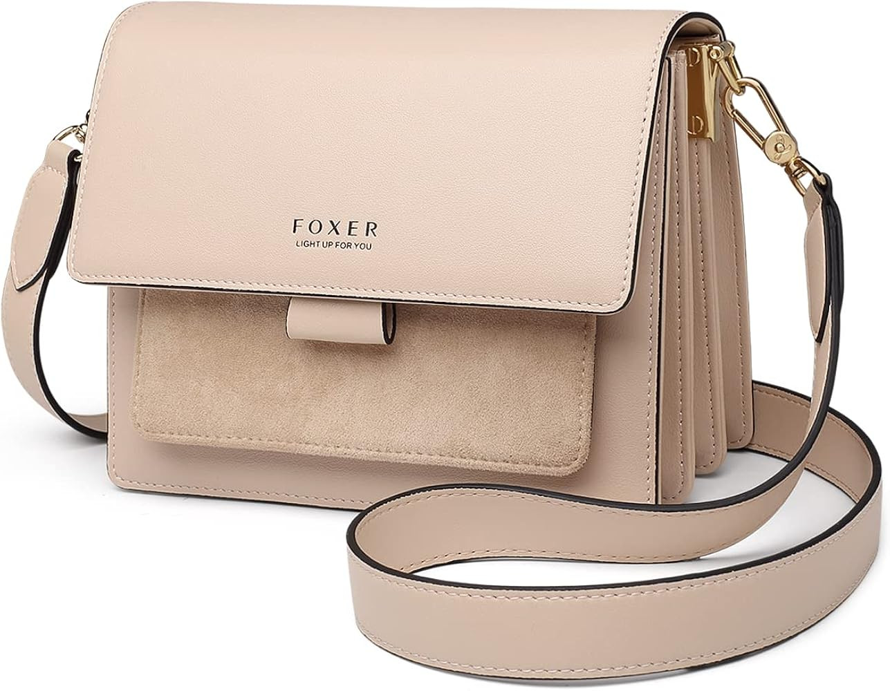 FOXER Women's Small Crossbody Bag Split Cow Leather Mini Ladies Shoulder Handbag Purse | Amazon (US)