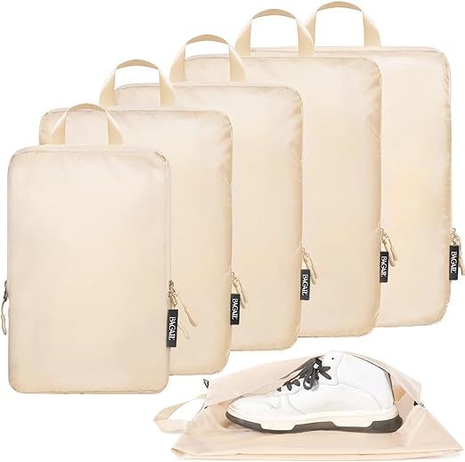 BAGAIL 6 Set Ultralight Compression Packing Cubes Packing Organizer with Shoe Bag for Travel Acce... | Amazon (US)