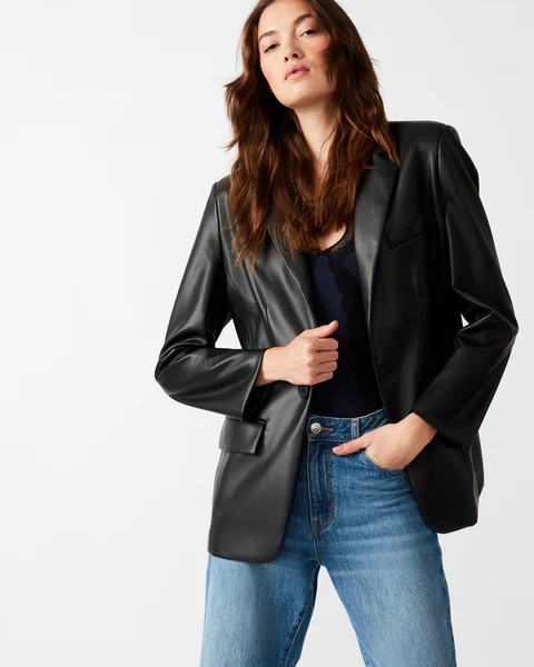 IMAAN FAUX LEATHER BLAZER BLACK | Steve Madden (US)