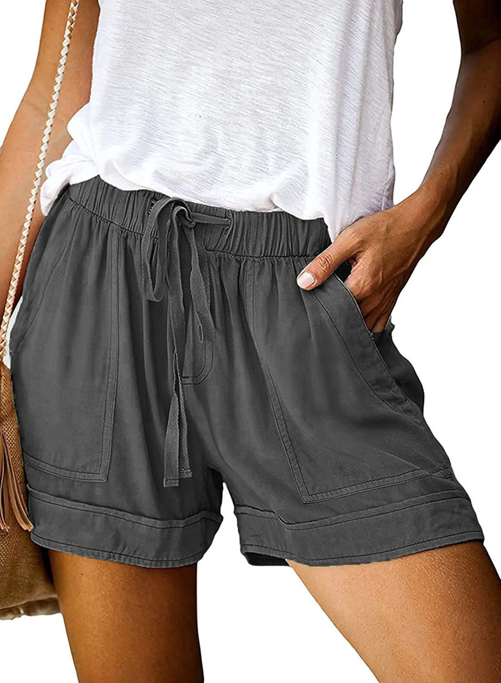 Keasmto Womens Shorts Summer Drawstring Casual Elastic Waist High Rise Lightweight Plus Size with... | Walmart (US)
