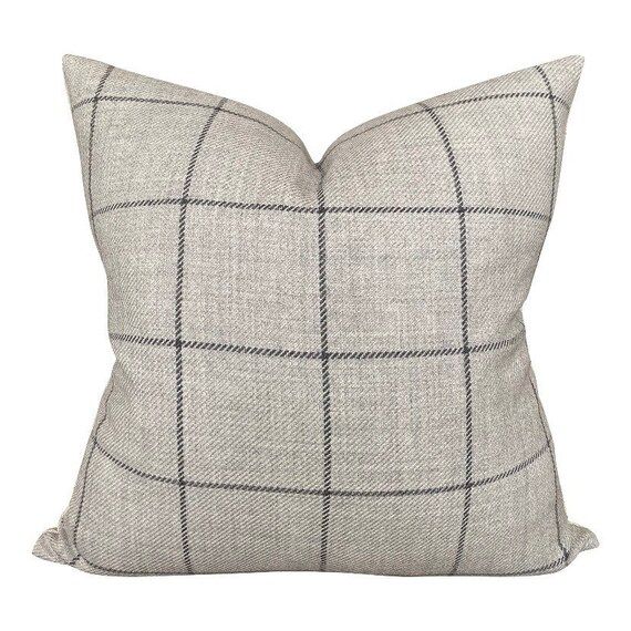 Designer Bancroft Wool Plaid Pillow Cover in Fog // Gray Wool Plaid Pillow // Modern Farmhouse Pi... | Etsy (US)