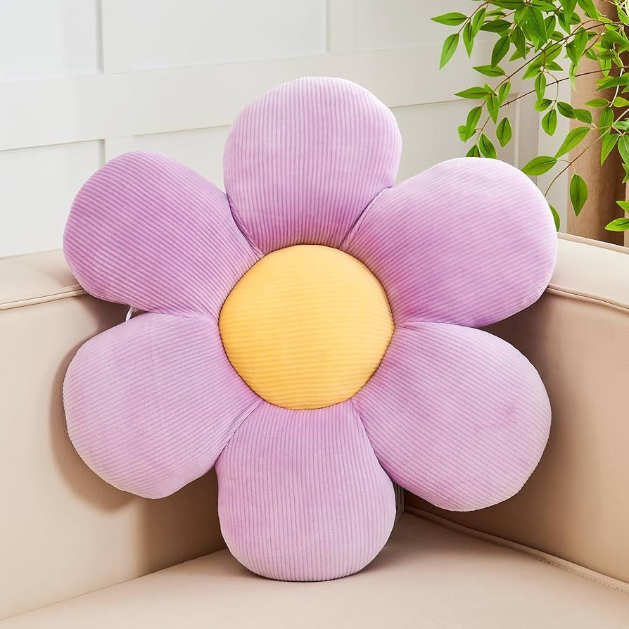 Purple Flower Pillow, 14.9" Cute Flower Shaped Floor Pillow, Aesthetic Floral Plush Daisy Decorat... | Amazon (US)