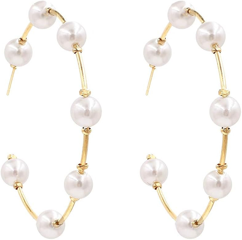 Pearl Hoop Earrings for Women Fashion Hypoallergenic Girls Pearl Earrings Drop Dangle Earrings Je... | Amazon (US)
