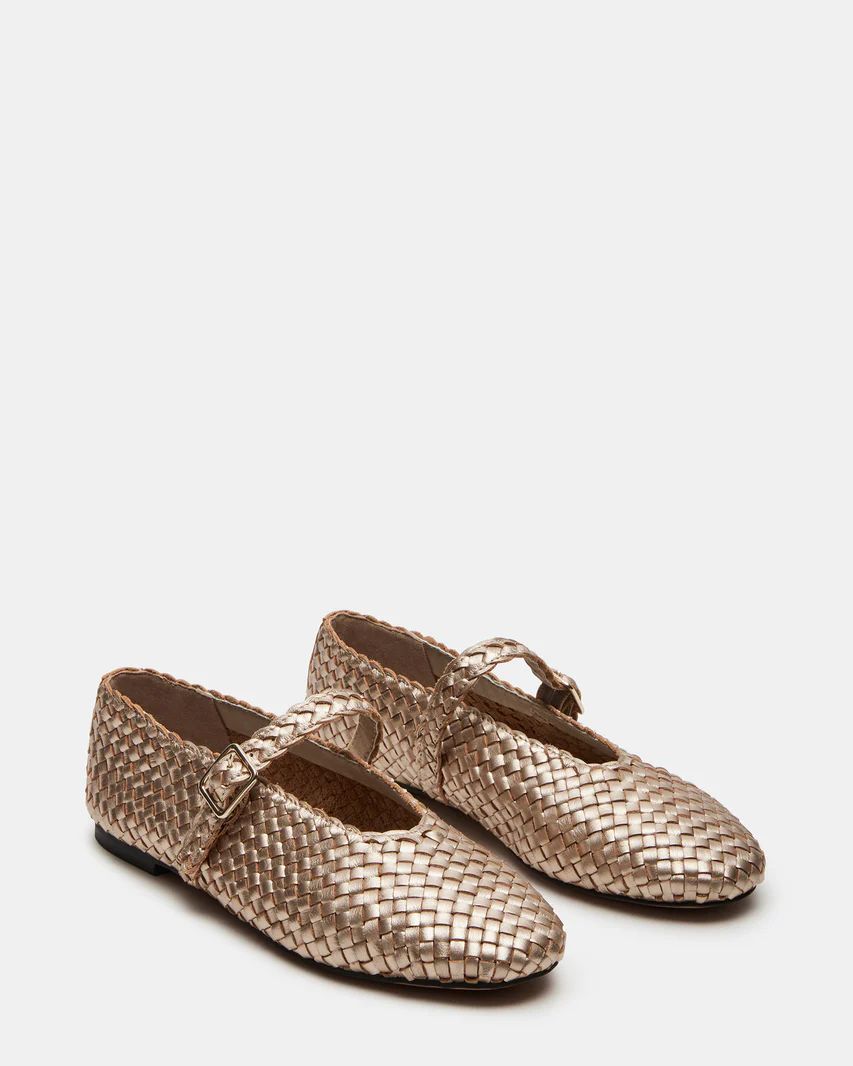 DREAMING Woven Gold Leather Mary Jane | Women's Flats | Steve Madden (US)