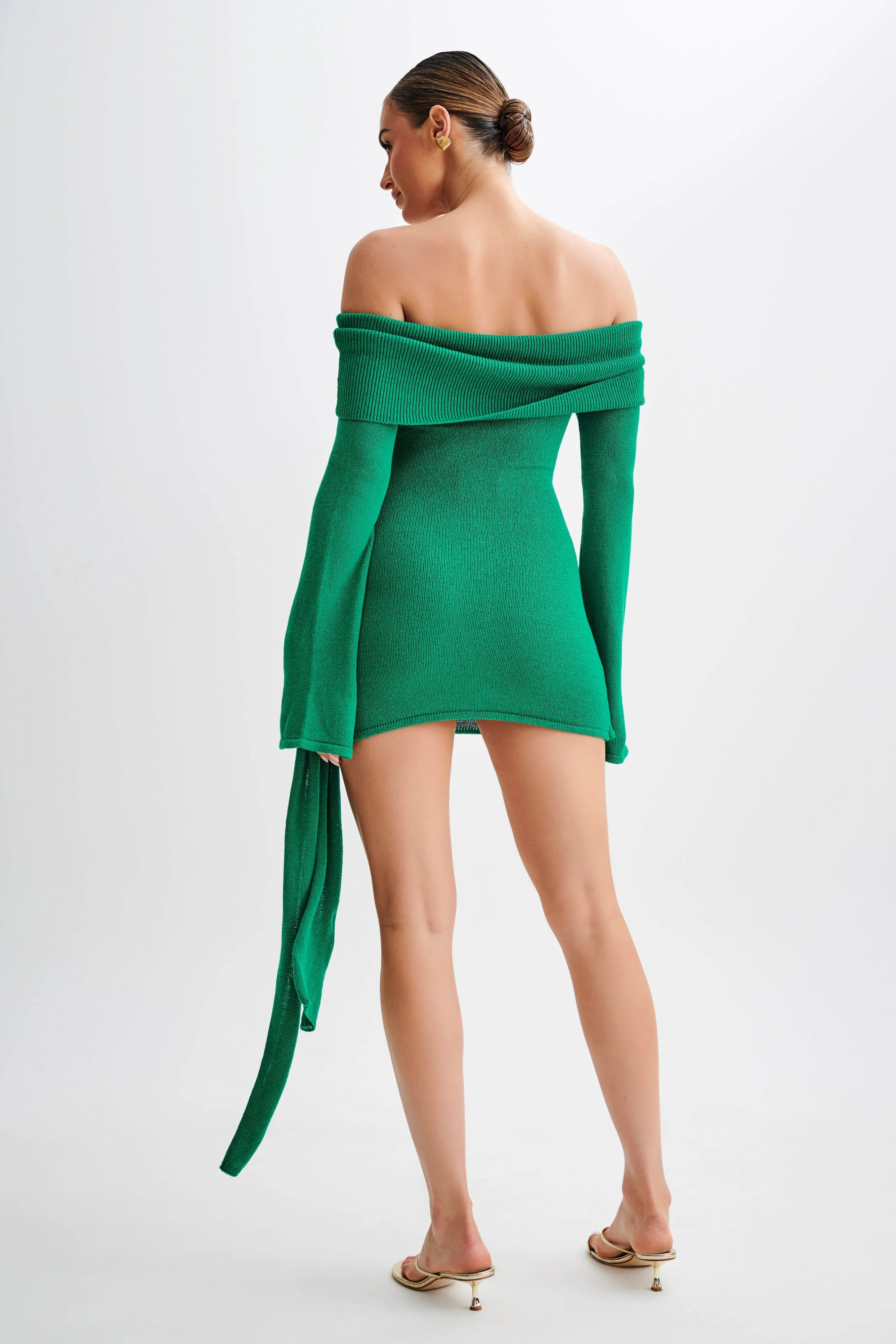 Camryn Off Shoulder Tie Knit Mini Dress - Green | MESHKI US