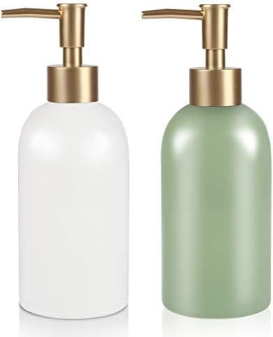 Natheeph 2PC 14OZ Ceramic Soap Dispenser Ceramic Soap Pump Dispenser Can Fill Liquid for Bathroom... | Amazon (US)