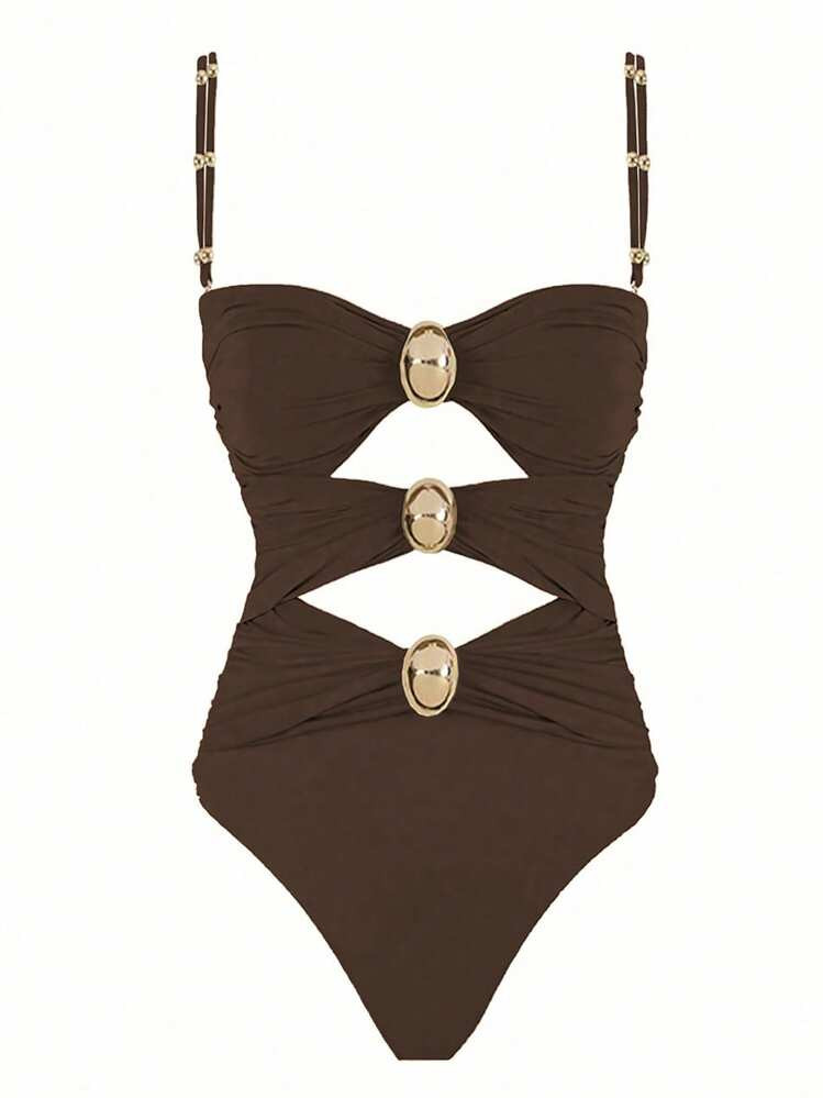 Polovedo Official Sexy Hollow-Out Metal Decor Women One-Piece Swimsuit | SHEIN
