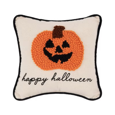 C&F Home 8" x 8" Pumpkin Jack-O-Lantern French Knot Halloween Throw Pillow | Target