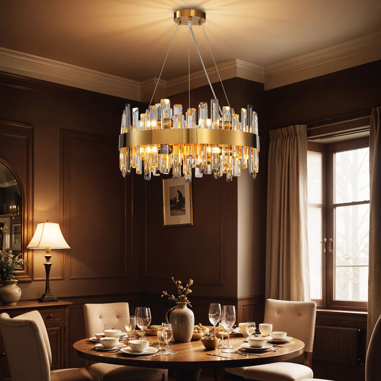 Maecy 20" Luxury Dimmable Round K9 Crystal Ceiling Light Modern Gold Chandeliers | Wayfair North America