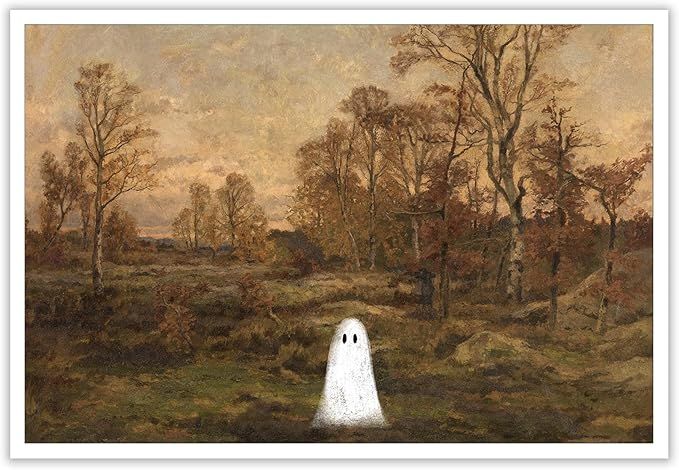 Htdsks Cute In Haunted Forest Poster Farmhouse Halloween Canvas Wall Art Cute Ghosts In Vintage L... | Amazon (US)