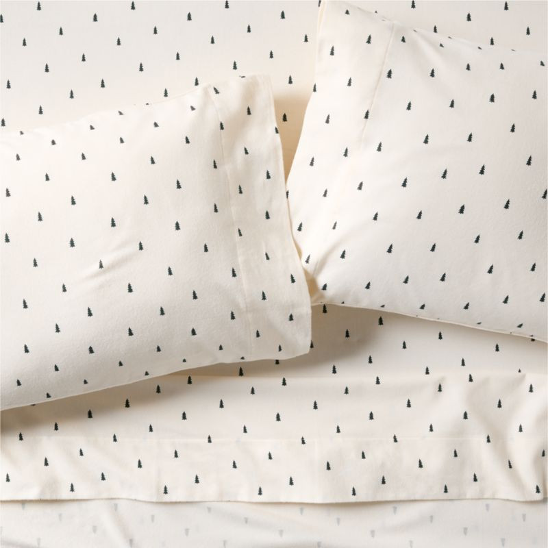 Cozysoft Organic Flannel Spruce Green Trees Full Bed Sheet Set + Reviews | Crate & Barrel | Crate & Barrel