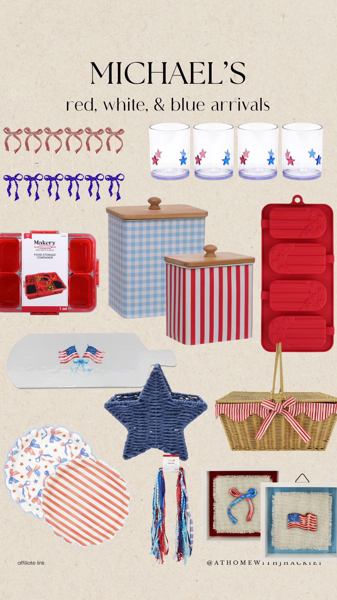 Michaels patriotic home decor, fourth of july decor, red white and blue decor, americana decor, summer entertaining essentials, patriotic party supplies, michael’s decor finds, patriotic picnic basket, july 4th hosting ideas, festive summer decor, patriotic kitchen accessories, americana table decor, patriotic glassware, red white blue kitchen decor, summer party decorations, fourth of july entertaining, patriotic charcuterie accessories, americana home accents, festive picnic accessories

#LTKSeasonal #LTKHome #LTKSwim