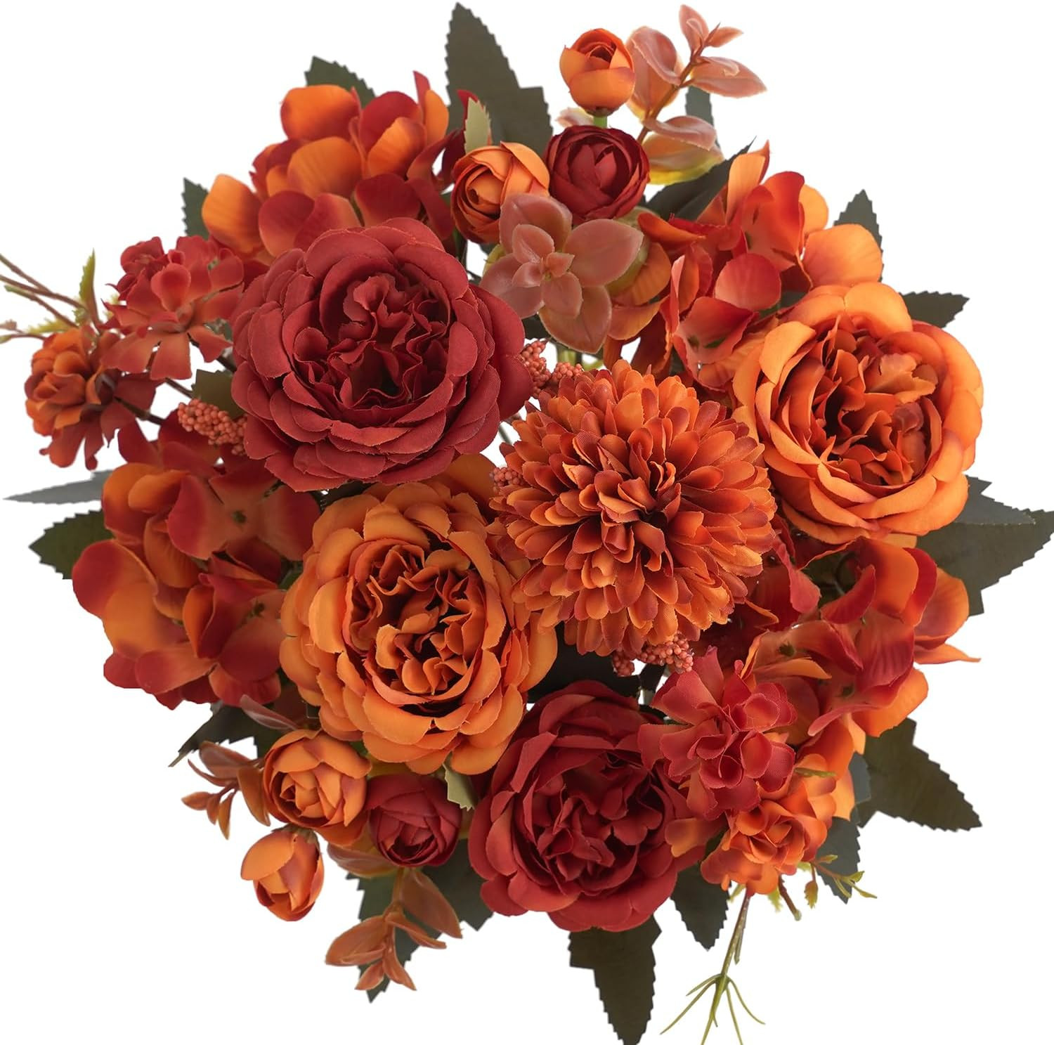 2 Pcs Fall Artificial Peony Hydrangea Bouquet, Burnt Orange Red Silk Faux Flower, Autumn Faux Floral Arrangements for Wedding Table Centerpiece Thanksgiving Halloween Farmhouse Indoor Outdoor Decor | Amazon (US)