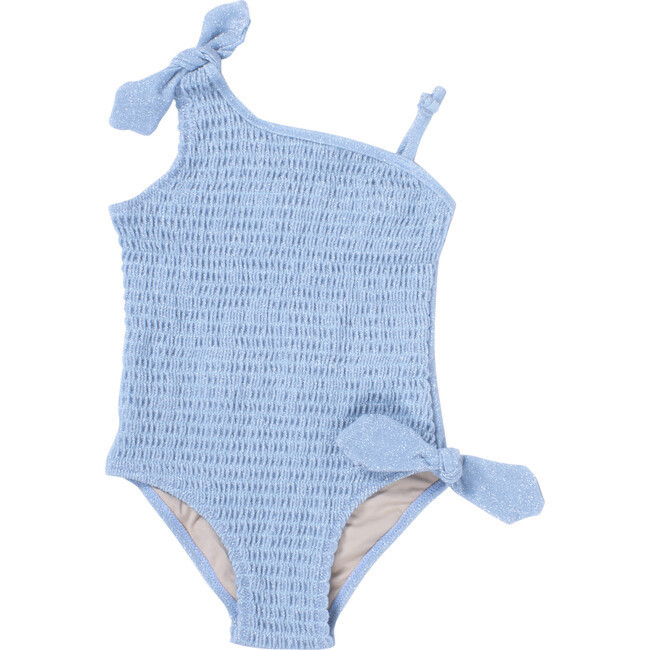 One Piece Smocked Swimsuit, Shimmer Ice Blue | Maisonette