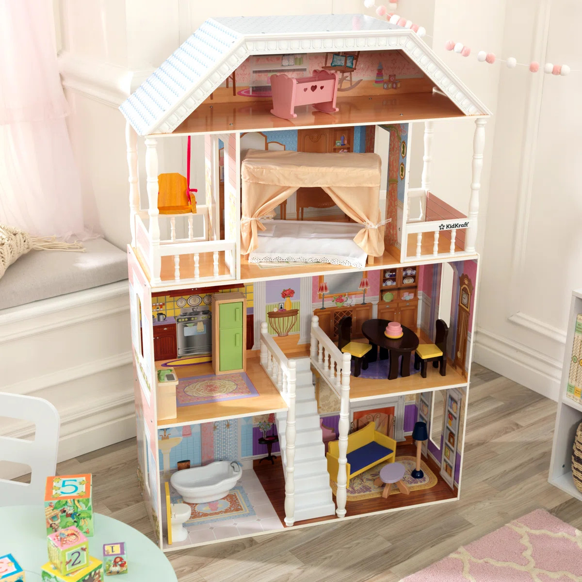 Savannah Wooden Dollhouse, Over 4 Feet Tall With Porch Swing And 14 Accessories | Wayfair North America