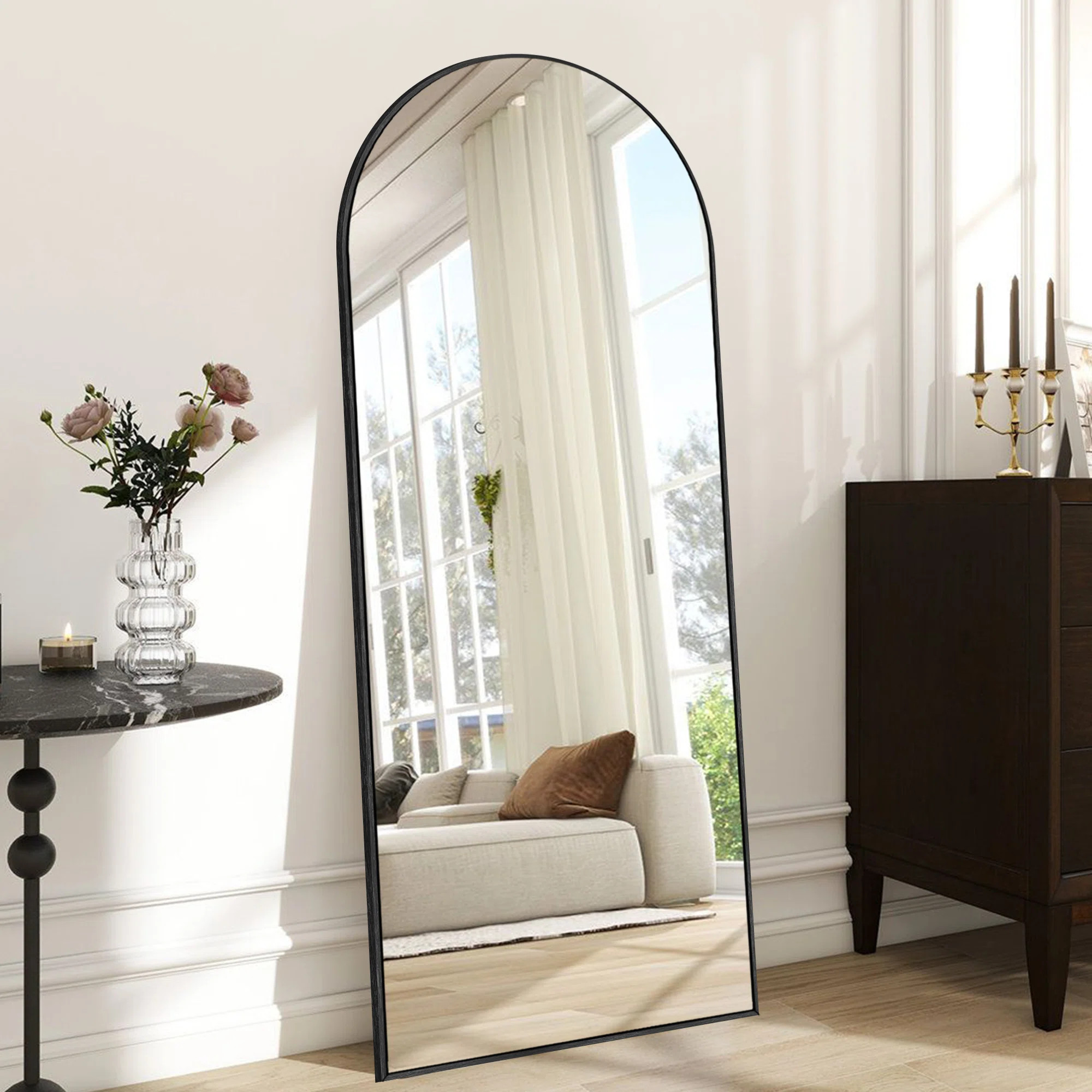 Latitude Run\u00ae Arched Full Length Mirror with Stand, Aluminum Alloy Frame Floor Full Body Mir... | Wayfair North America