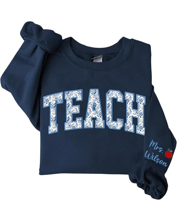 Personalized Floral Embroidered Teacher Sweatshirt, Back to School Gift for Educators, Teacher Ap... | Amazon (US)