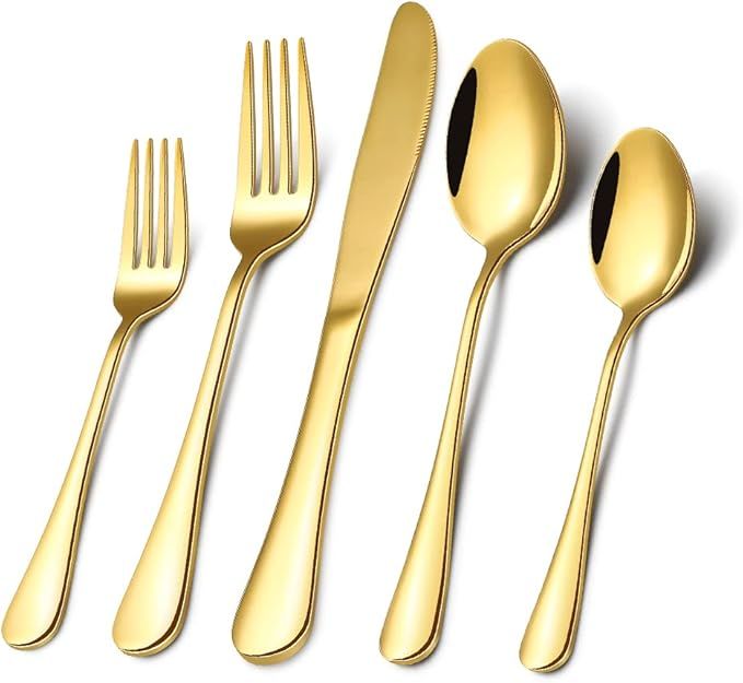 Gold Silverware Set, 40 Pieces Stainless Steel Flatware Set for 8, Mirror Polished Cutlery Tablew... | Amazon (US)