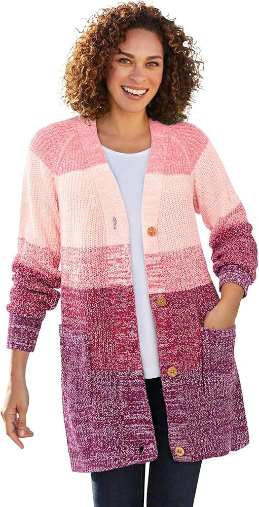 Woman Within Plus Size Ombre Shaker Cardigan Sweater | Amazon (US)