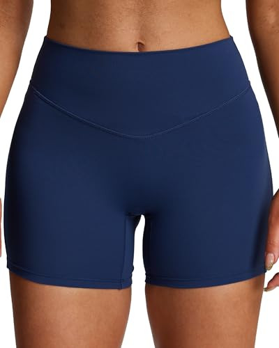 Aoxjox Workout Biker Shorts for Women Tummy Control High Waisted Athletic Hidden Scrunch Gym Running Yoga Short 4.5" (Navy, Large) | Amazon (US)