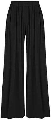 CIDER Palazzo Pants for Women Wide Leg Flowy Pants with Pockets Elastic Mid Waist Summer Beach Va... | Amazon (US)