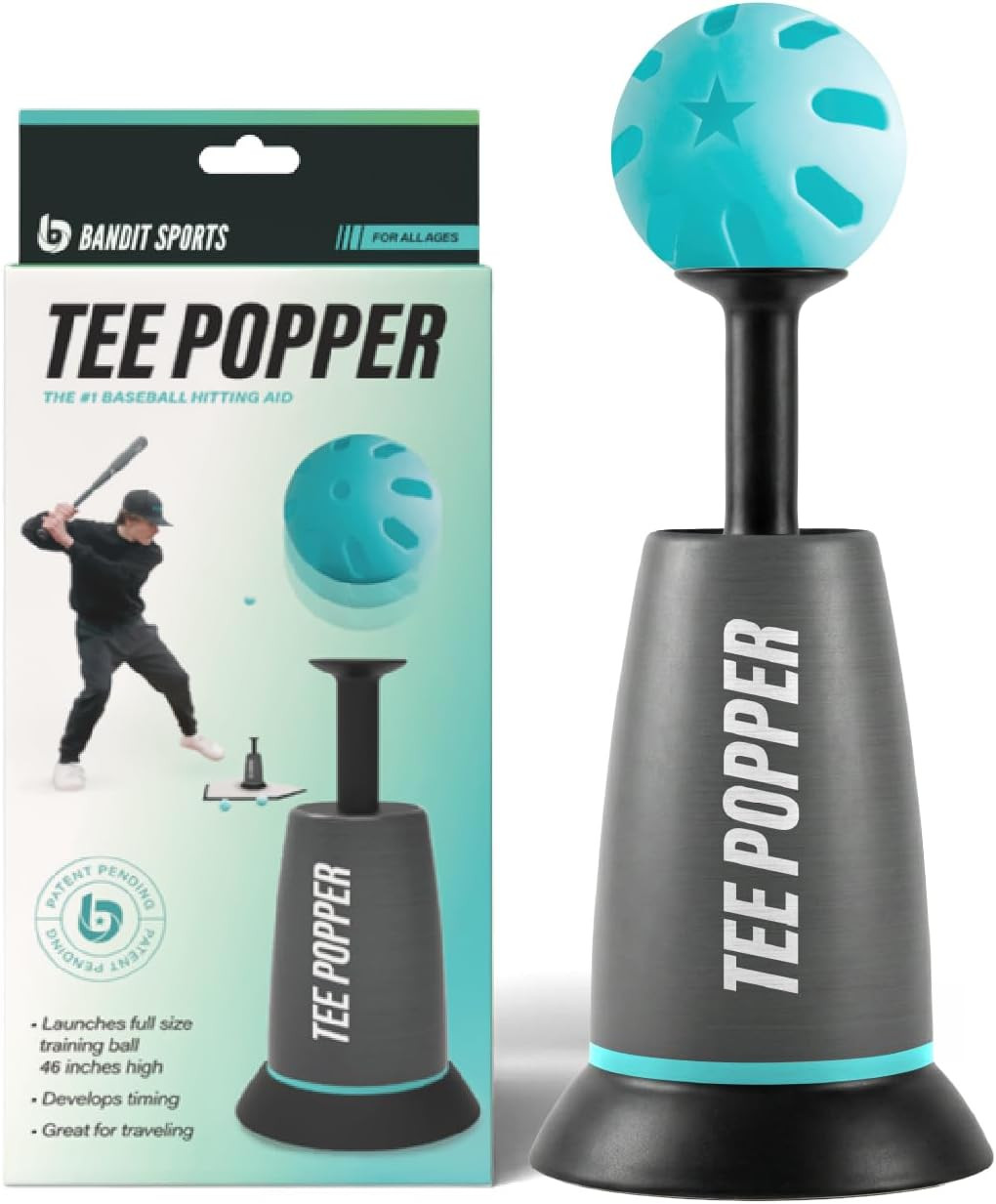 Bandit Sports Tee Popper, Durable Nylon Strength, Batting Tee for Perfect Swings, Baseball Training for Hitting Without a Pitcher 1 Popper Ball Included | Amazon (US)