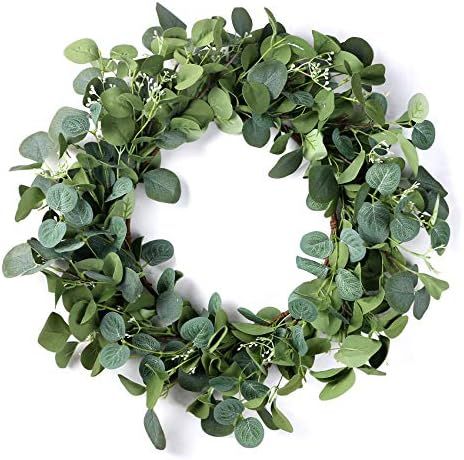 Eucalyptus Wreath - 19 Inches Artificial Green Leaf Wreaths for Front Door / Front Door Wreath for A | Amazon (US)