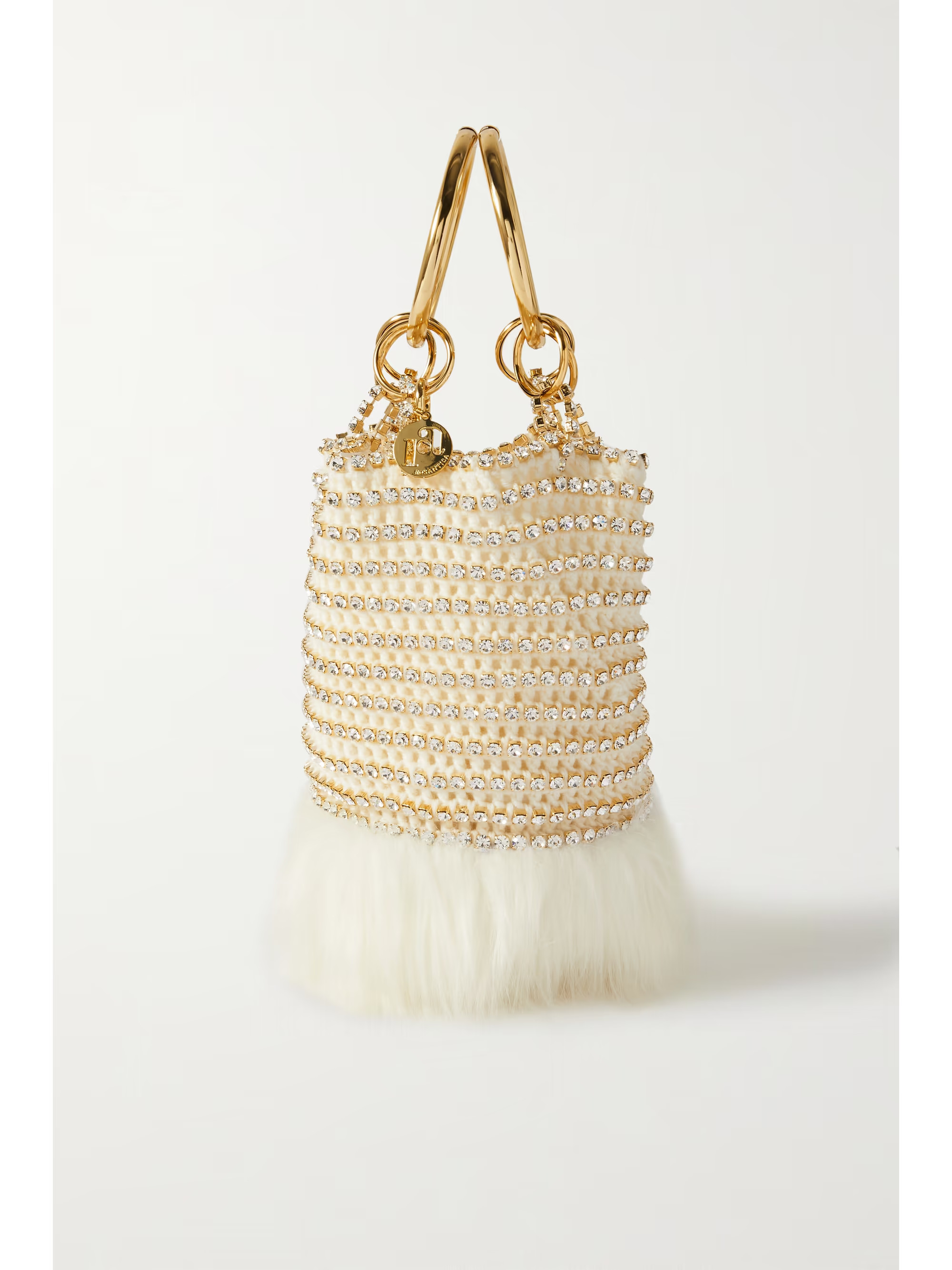 Ghizlan Aspen faux fur-trimmed embellished gold-tone and crocheted wool tote | NET-A-PORTER (US)