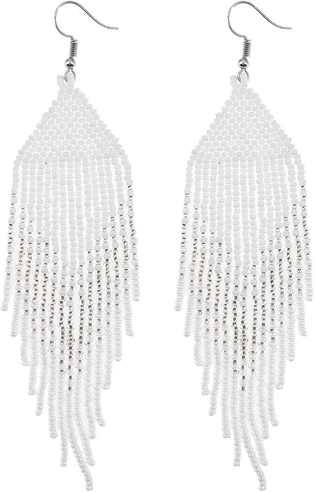 Samiyack Geometric Beaded Earrings – Long Bohemian Handmade Large Tribal Native Beaded Tassel D... | Amazon (US)