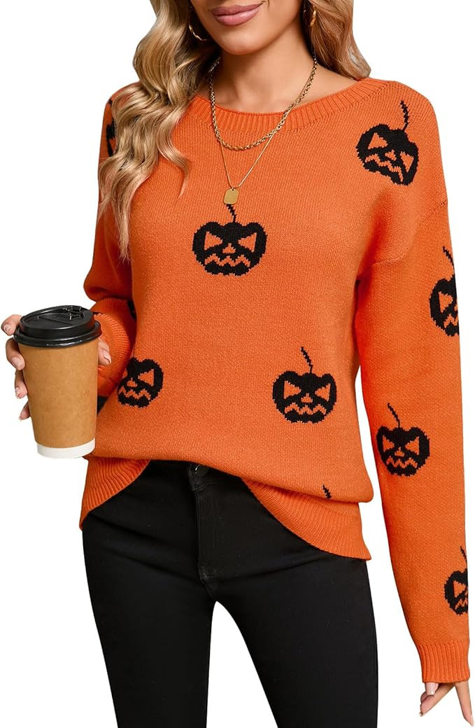 Cute Fall Sweaters for Women Trendy Casual Long Sleeve Crew Neck Knit Pullover Sweater | Amazon (US)